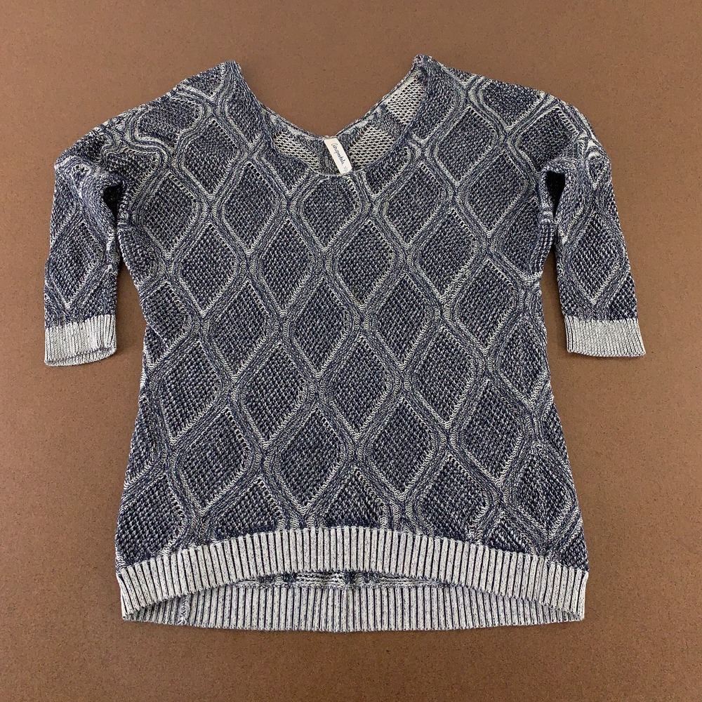Aeropostale Women's Medium Navy Gray Diamond Scoop Neck Pullover Tunic Sweater
